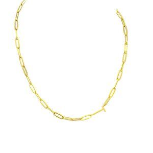 Plunder Monogram Letter T Pendant Paperclip Chain Necklace Gold Tone Modern